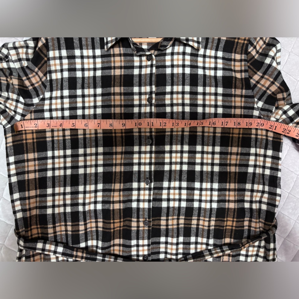 LOFT Black Tan Plaid Tie-Waist Shirt Dress | Size L | Soft Brushed Fabric - Picture 5 of 6